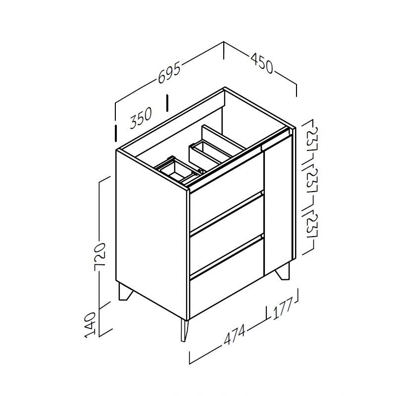 Mueble de Baño CERVINO de tres cajones y puerta Mi Cocina y Baño