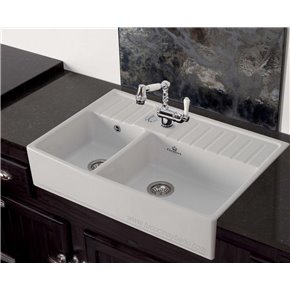 fregadero porcelana ceramico sobre mueble cocina 2 cubetas escurridores 90 CLOTAIRE III