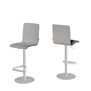 Taburete PALMA con estructura redonda en blanco y asiento tapizado gris