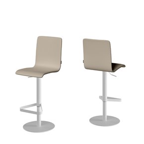 Taburete PALMA con estructura redonda en blanco y asiento tapizado beige