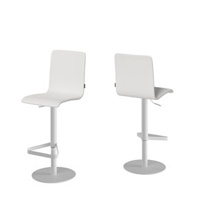 Taburete PALMA con estructura redonda en blanco y asiento tapizado blanco