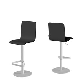 Taburete PALMA con estructura redonda en blanco y asiento tapizado negro