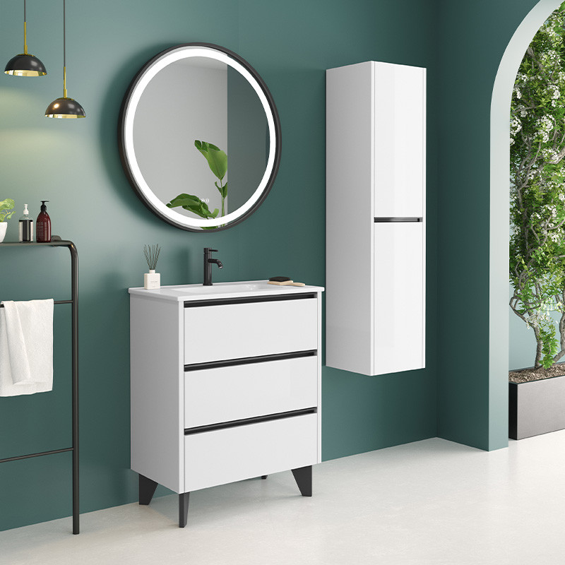 Mueble de baño SIENA de fondo reducido con patas y 3 cajones