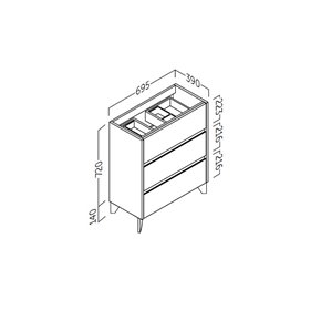 Mueble de baño SIENA de fondo reducido con patas y 3 cajones