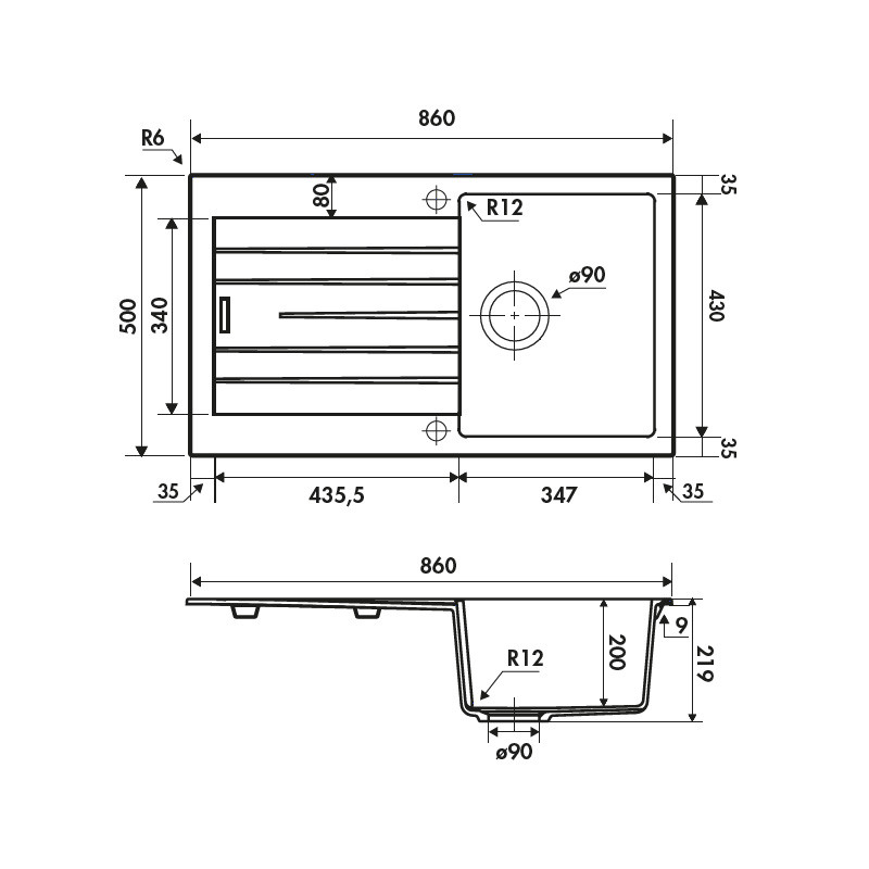 Fregadero de Granito para mueble de 50