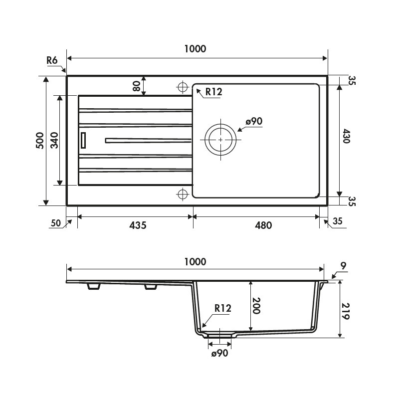 Fregadero de Granito para mueble de 60