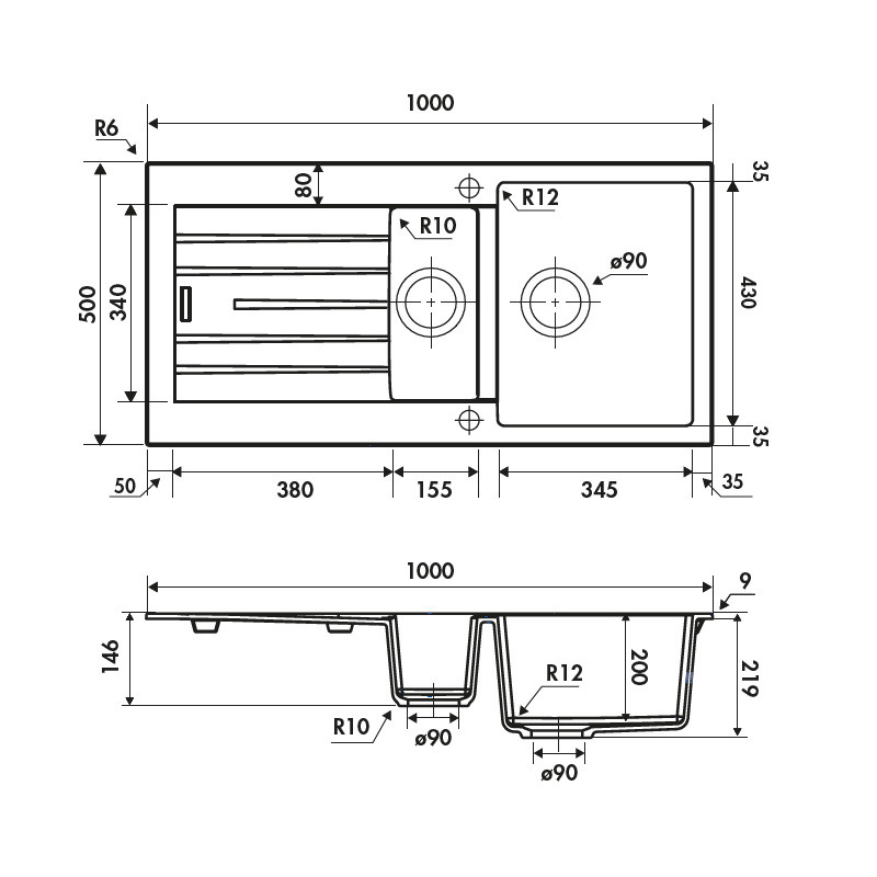 Fregadero de Granito para mueble de 60