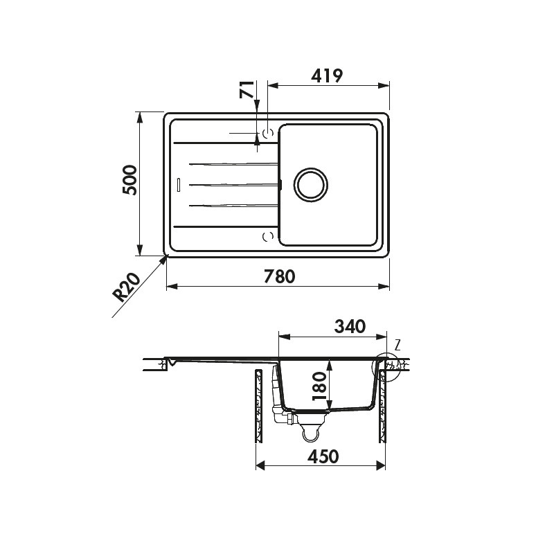 fregadero de granito para mueble de 45