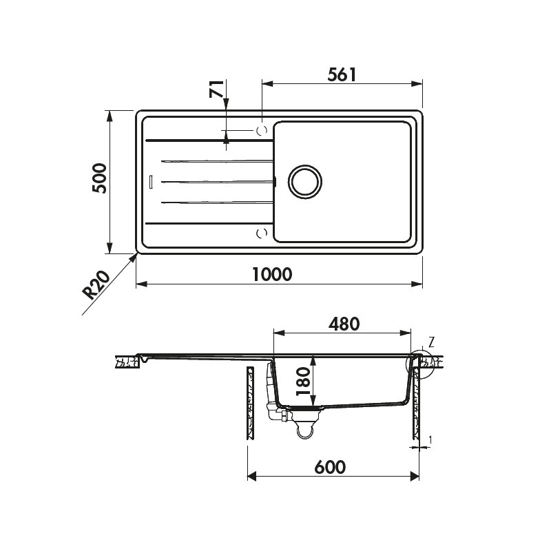 Fregadero de Granito para mueble de 60