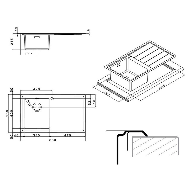 MEDIDAS acero inoxidable con escurridor para mueble de XX