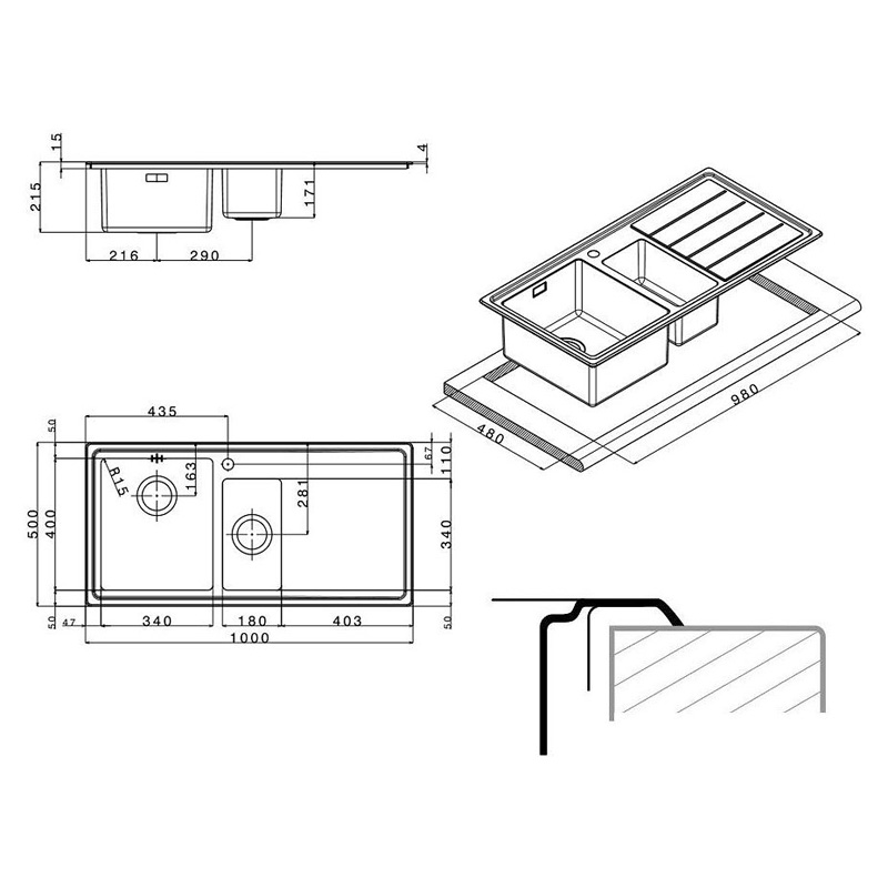 MEDIDAS acero inoxidable con escurridor para mueble de 80