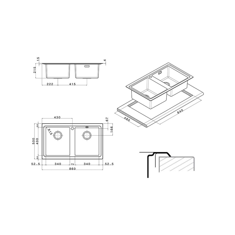 MEDIDAS acero inoxidable con escurridor para mueble de 90