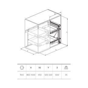 herraje extraíble para mueble de rincón de cocina MAGIC 350 PRO