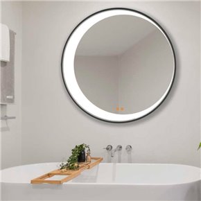 espejo redondo para baño con luz led frontal y marco negro ECLIPSE