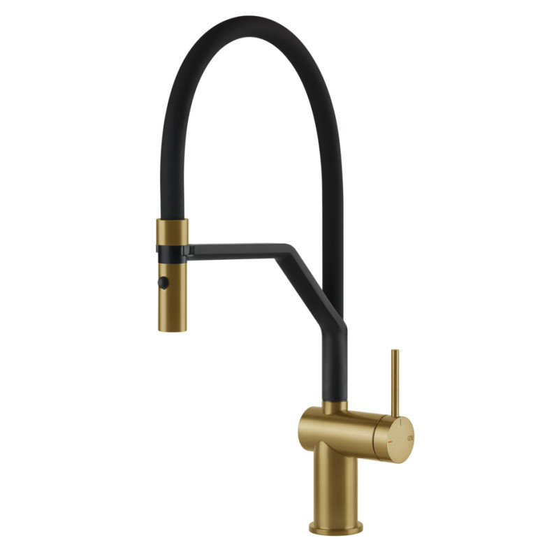 gold brushed PVD dorado grifo cocina gessi inedito semi pro caño flexible