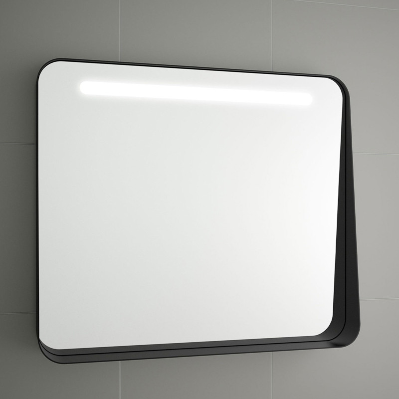Espejo de baño cuadrado con luz led frontal y con marco negro Serie Suiza - Espejo  Baño
