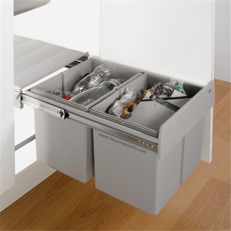 cubo basura extraible cocina armario mueble puerta guias double master 40