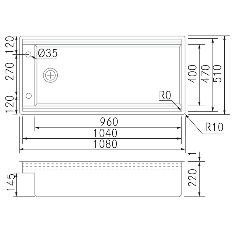 FREGADERO GRANDE UN SENO ACERO INOX BRL104