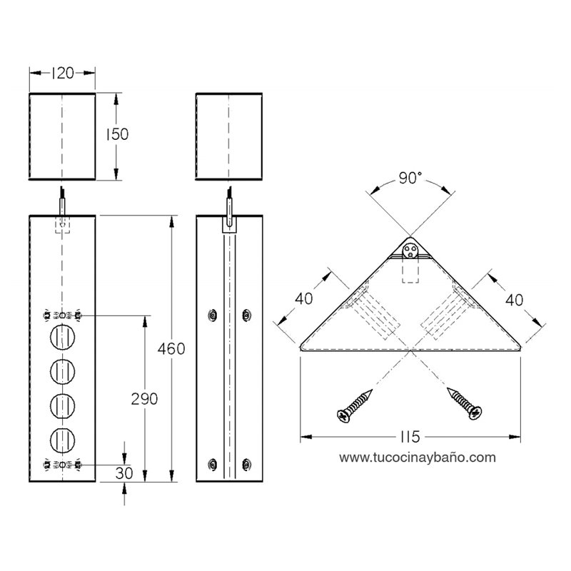 Base de superficie de 3 enchufes para esquinas - ElectroMaterial