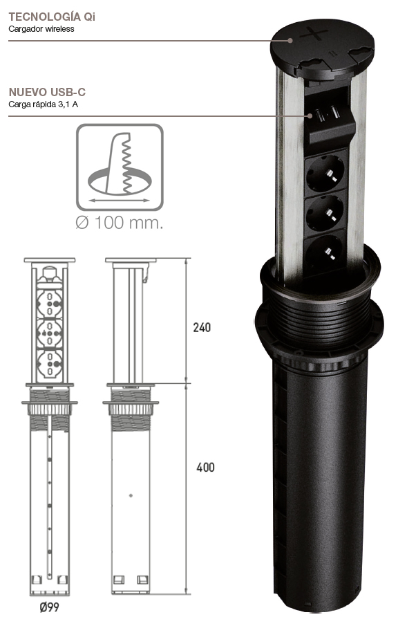 enchufe extraible encimera cocina tower 100 con motor