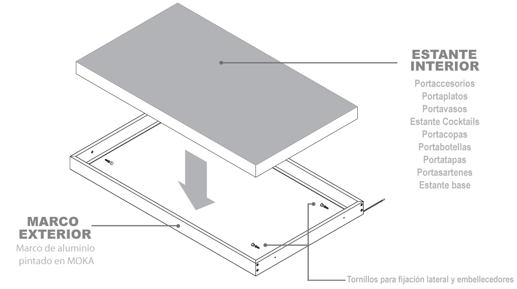 estante metalico FRAME para interior de armario cocina vitrina desayunador vinoteca