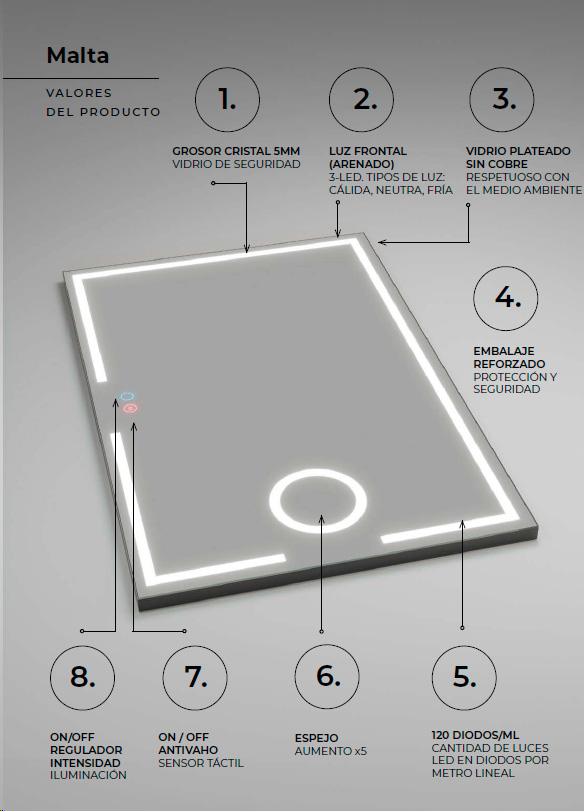 espejo con luz LED Malta