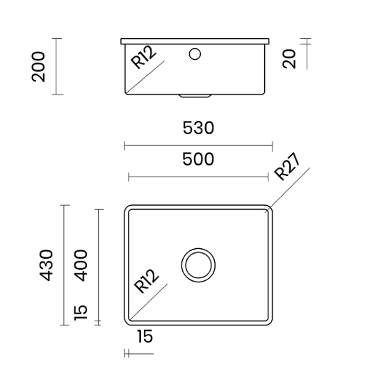 Medidas fregadero acero inoxidable sobre encimera overtop IRIS de tasca fratelli IR50