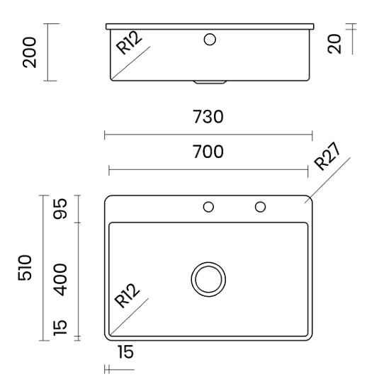 Medidas fregadero acero inoxidable sobre encimera overtop IRIS de tasca fratelli IR50