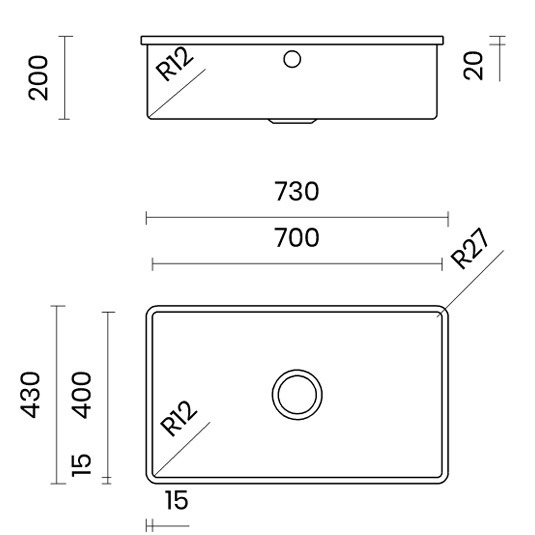 Medidas fregadero acero inoxidable sobre encimera overtop IRIS de tasca fratelli IR50