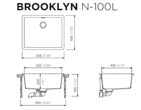 medidas fregadero schock brooklyn n-100 L