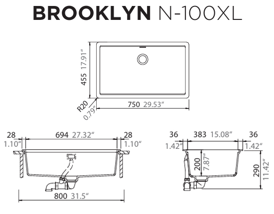 medidas fregadero schock brooklyn n-100 XL